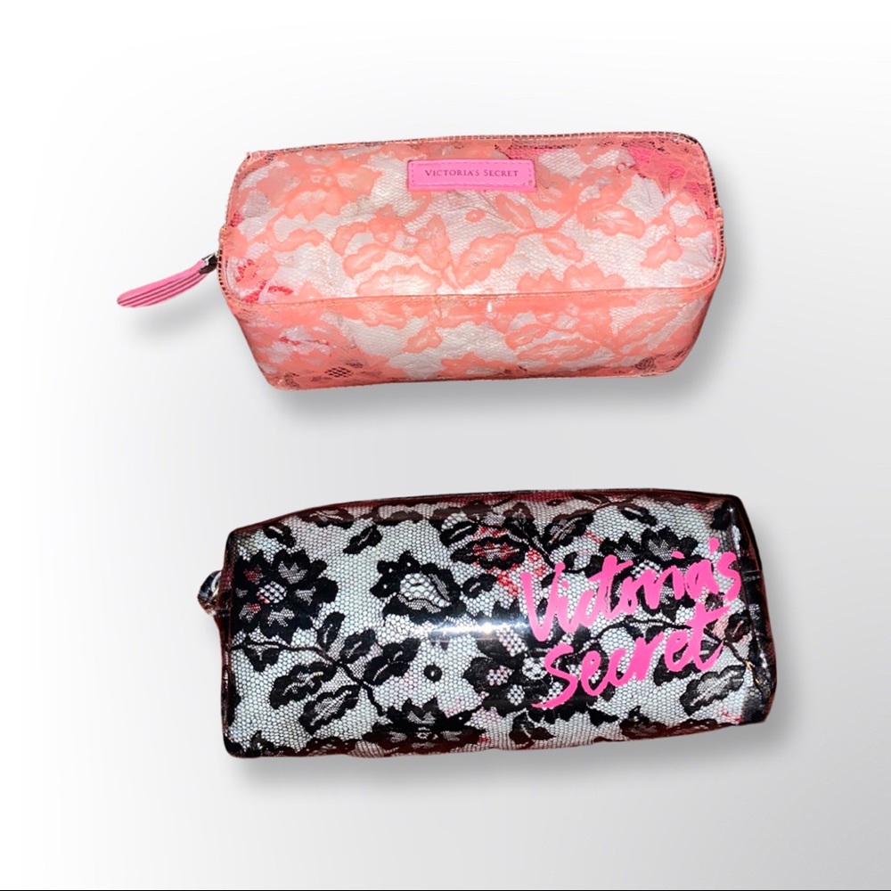 2 VICTORIA’S SECRET COSMETICS BAG VINYL LACE PATERN